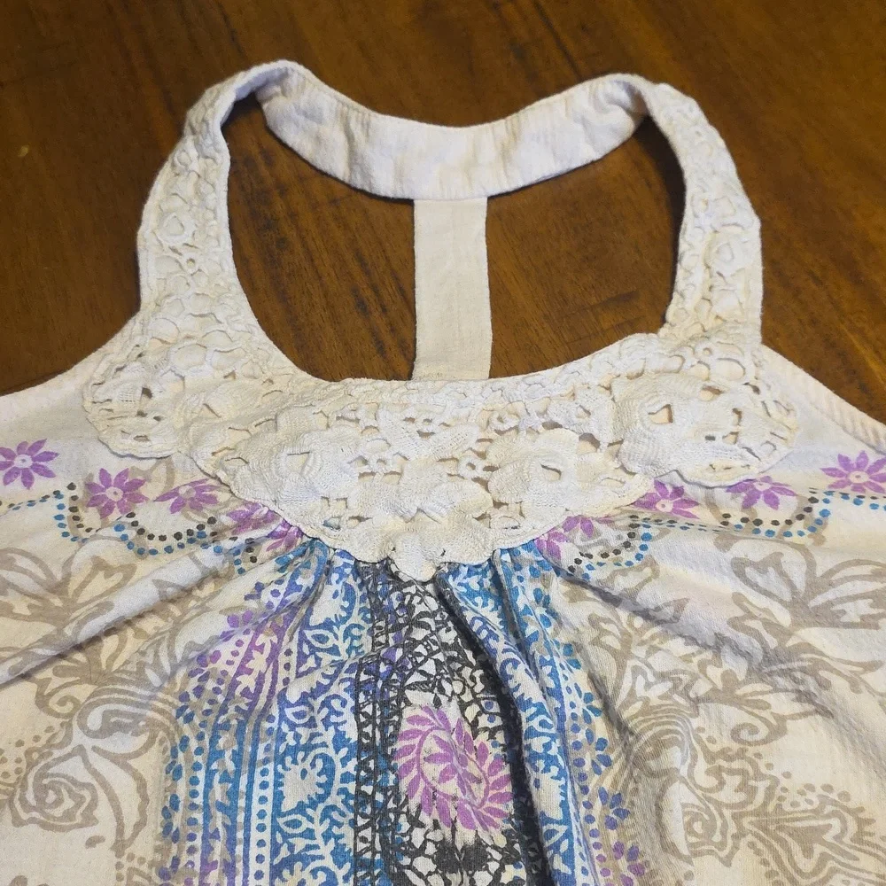 No Boundaries Floral Halter Top - Cream and Blue